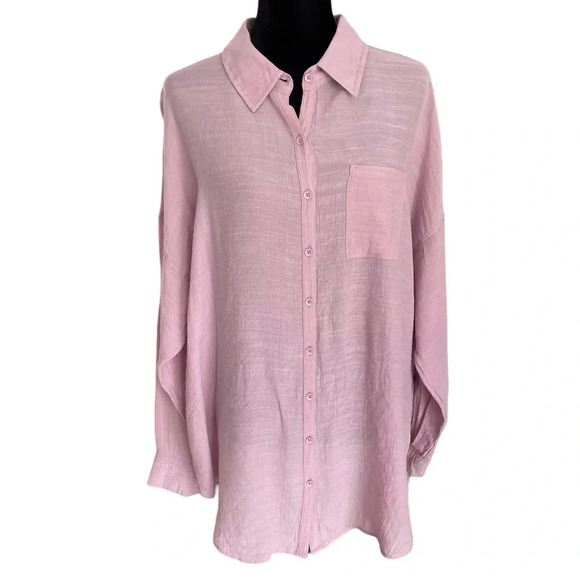 TORRID Lindsay Drop Shoulder Button-Down Shirt in Mauve Shadows - Picture 5 of 12